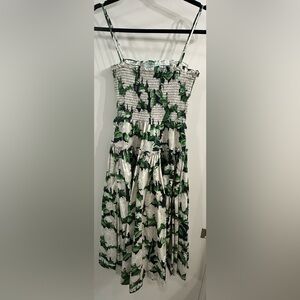 Hill House Green Navy and White Nightbloom Seraphina Smocked Dress